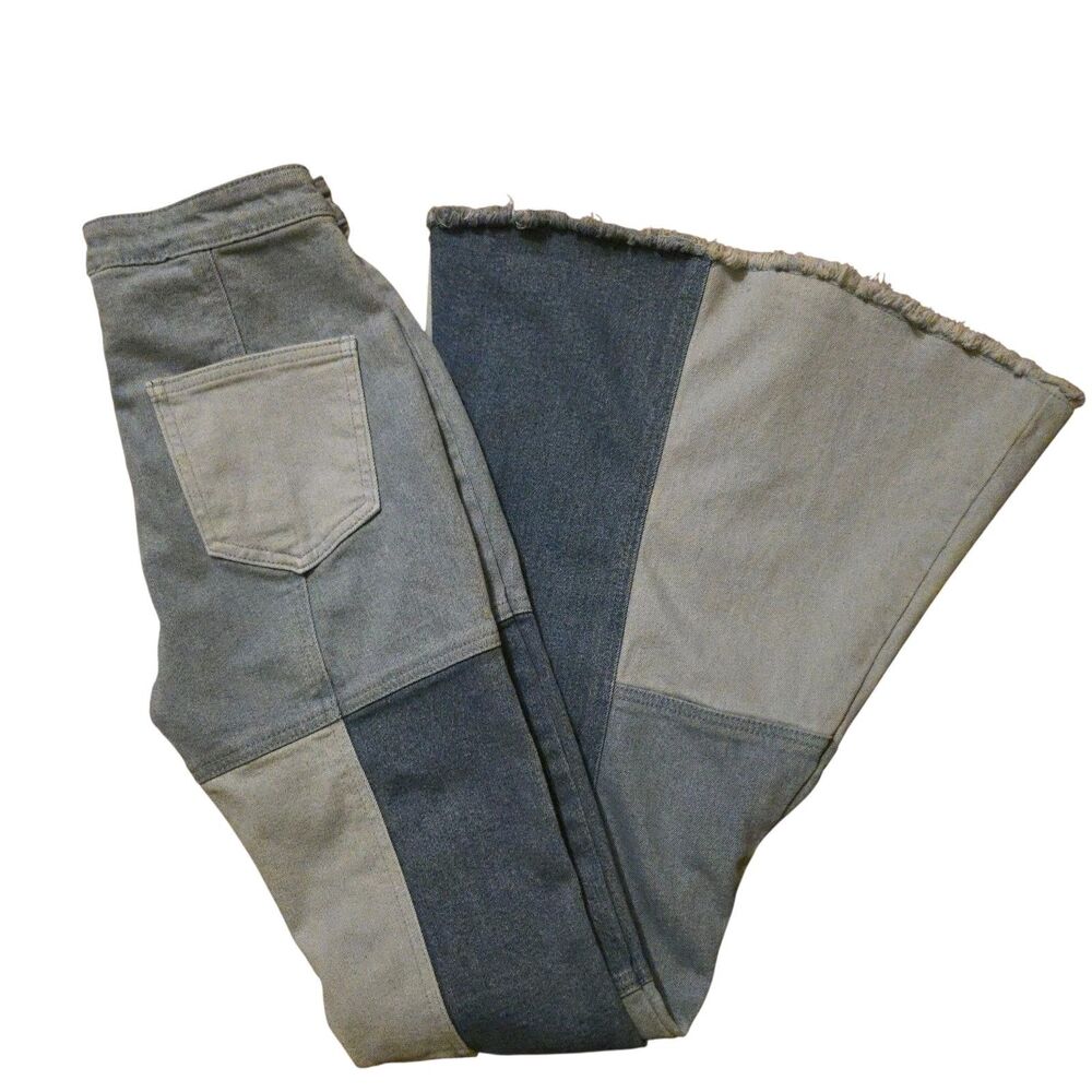Altar'd State Patchwork Wide Leg Jeans in Light and Dark Gray